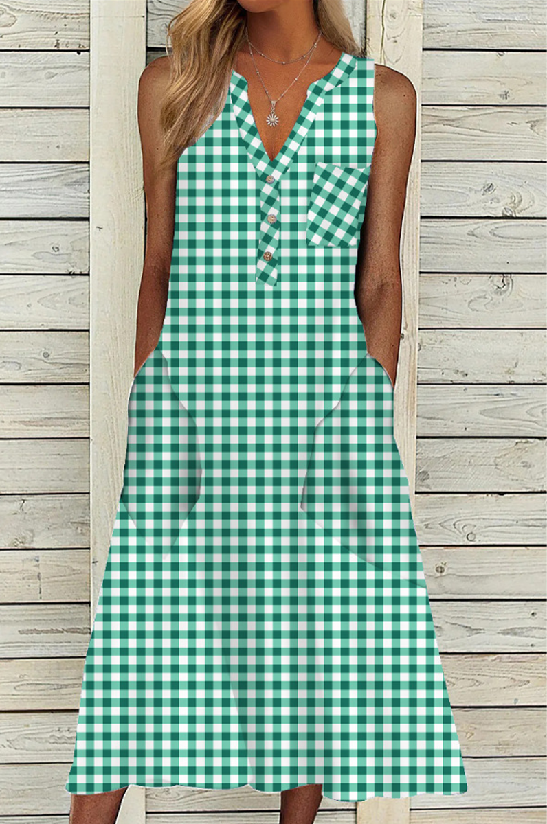 Robes Casual à Motifs et Empiècements, Col en V, Coupe Droite (9 Couleurs)