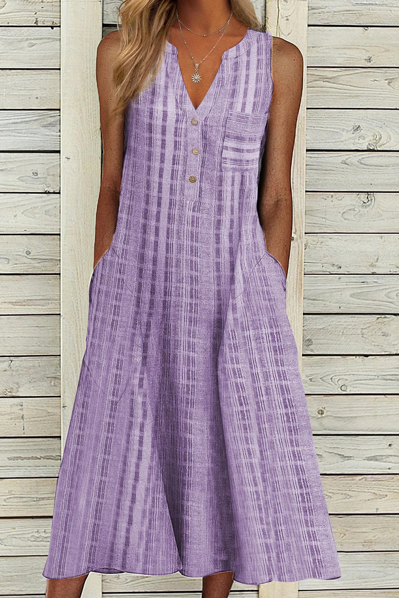 Robes Casual à Motifs et Empiècements, Col en V, Coupe Droite (9 Couleurs)