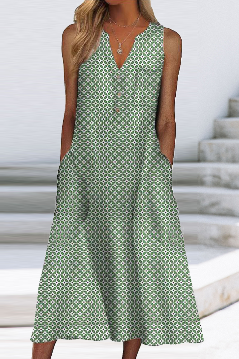 Robes Casual à Motifs et Empiècements, Col en V, Coupe Droite (9 Couleurs)