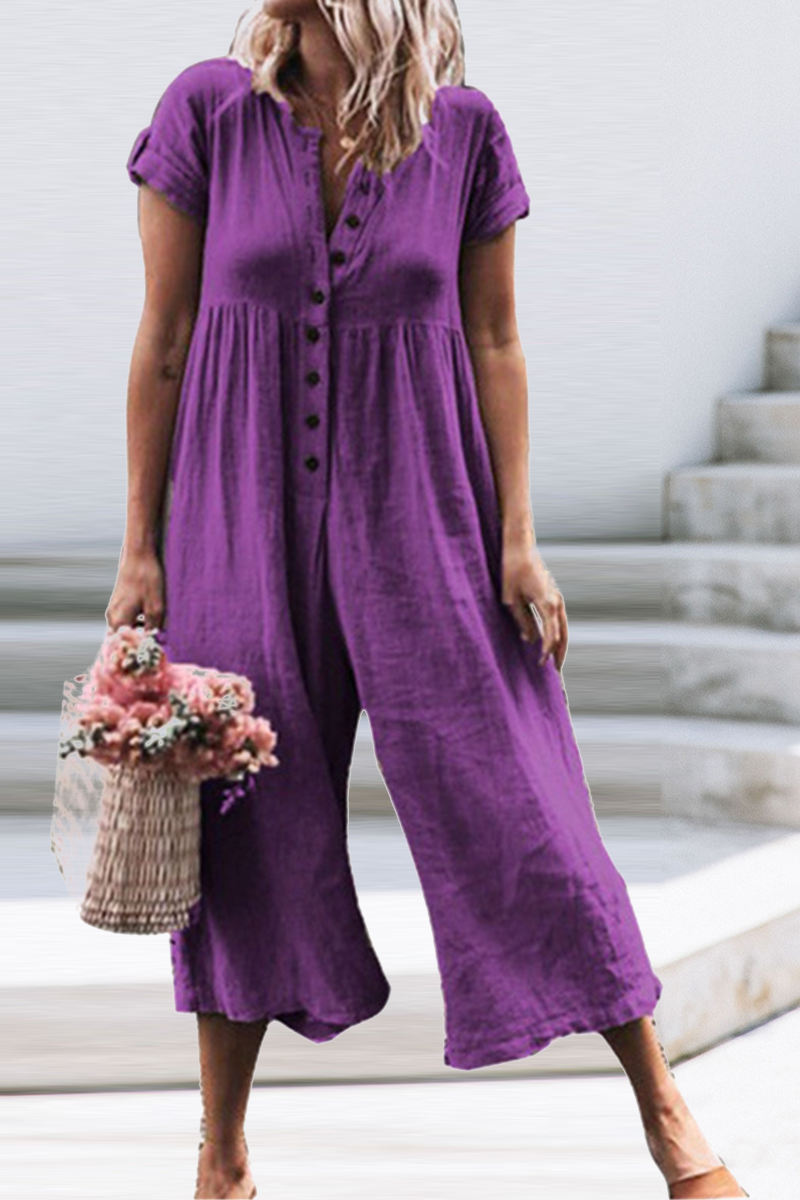 Combinaisons-jumpsuits simples et décontractées, col rond, coupe droite (5 couleurs)