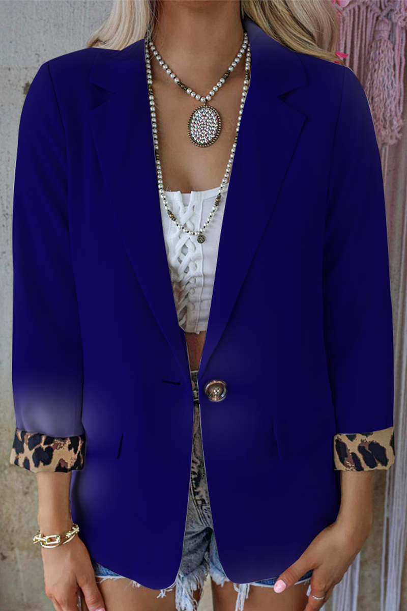 Vêtements d'extérieur décontractés à col rabattu avec patchwork léopard