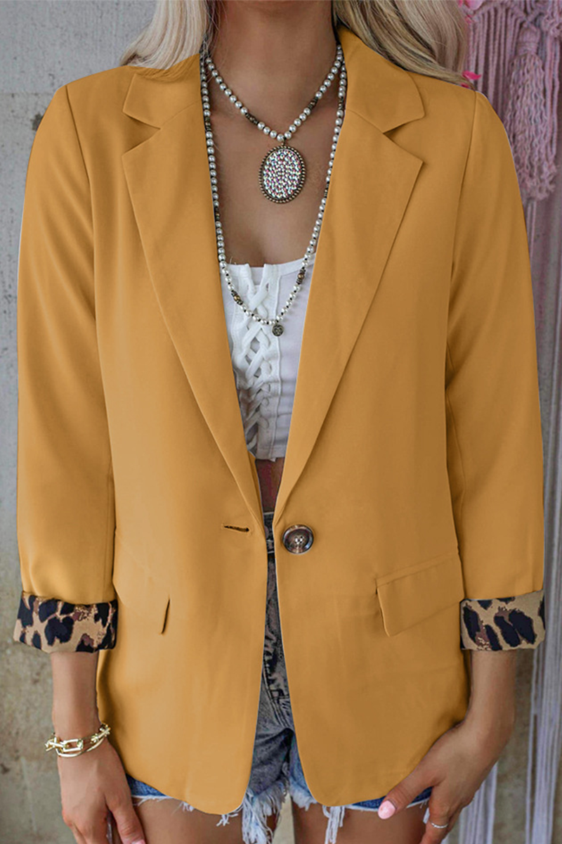 Vêtements d'extérieur décontractés à col rabattu avec patchwork léopard