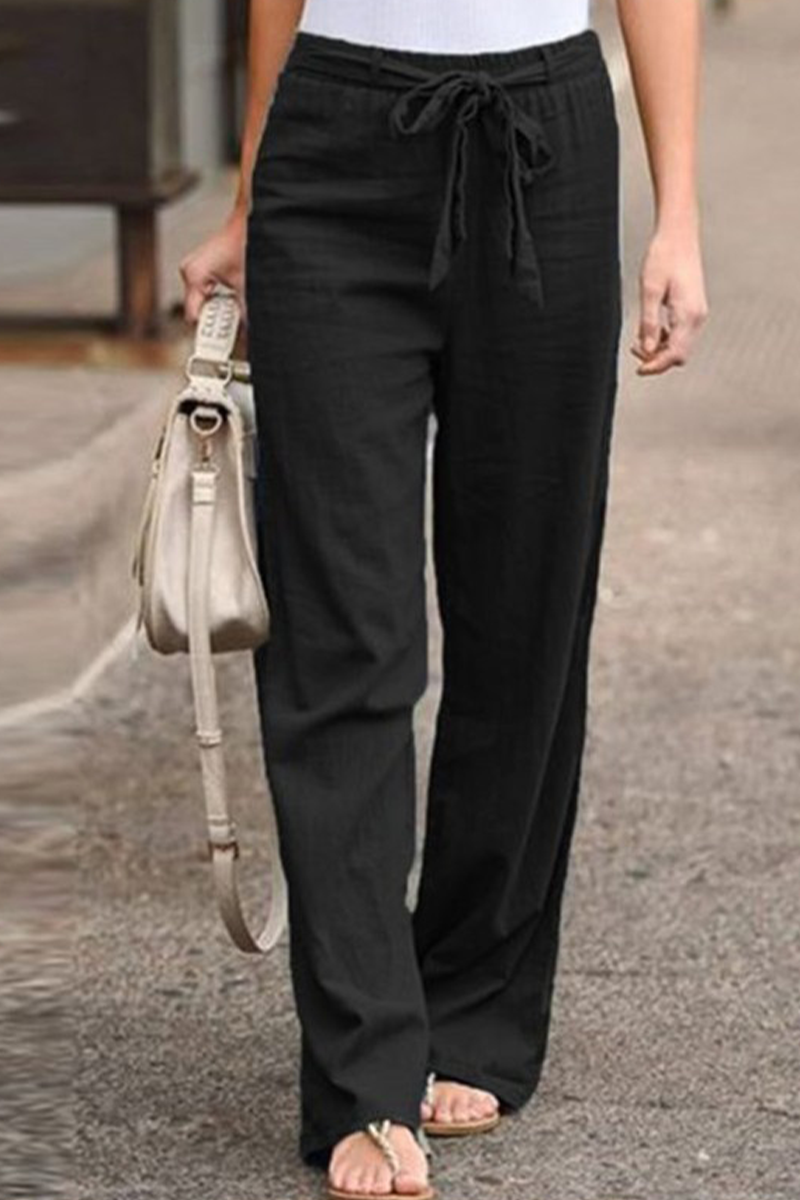 Casual Solid Patchwork Straight Mid Waist Wide Leg Solid Color Bottoms(6 Colors)