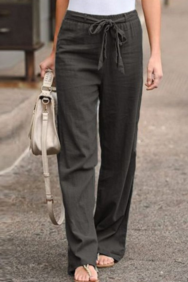 Casual Solid Patchwork Straight Mid Waist Wide Leg Solid Color Bottoms(6 Colors)