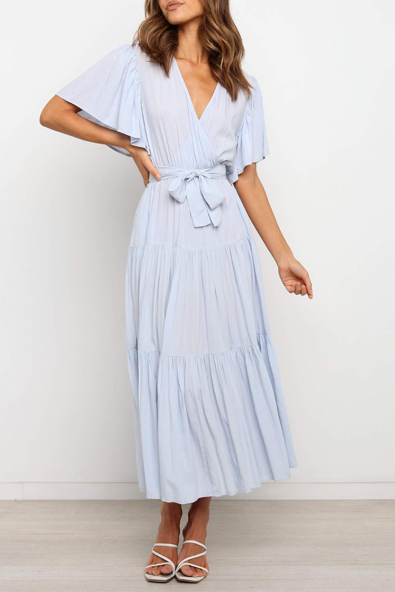 Robes-jupes style cake, casual, patchwork, col en V (10 couleurs)