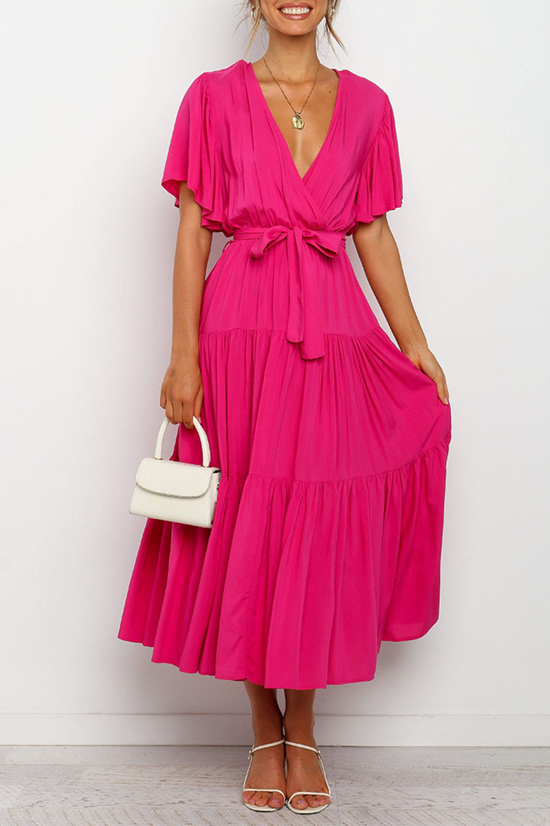 Robes-jupes style cake, casual, patchwork, col en V (10 couleurs)