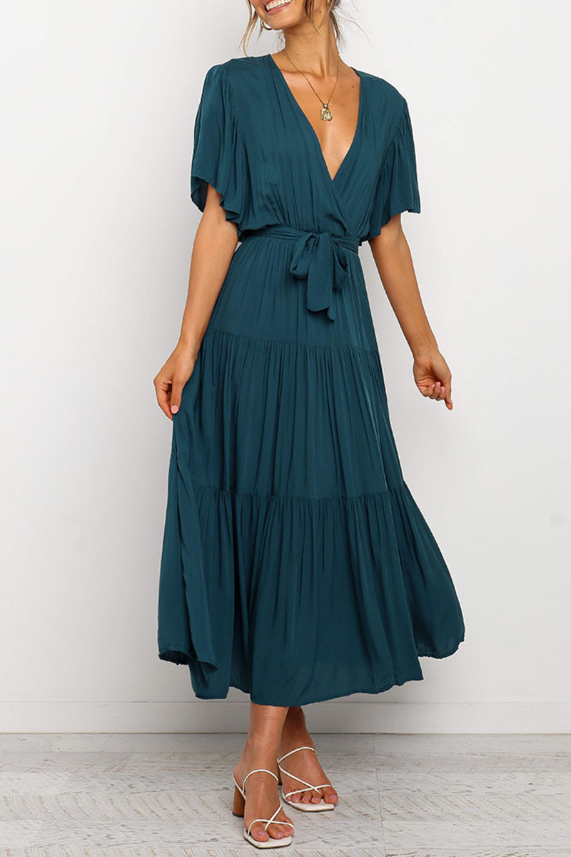 Robes-jupes style cake, casual, patchwork, col en V (10 couleurs)