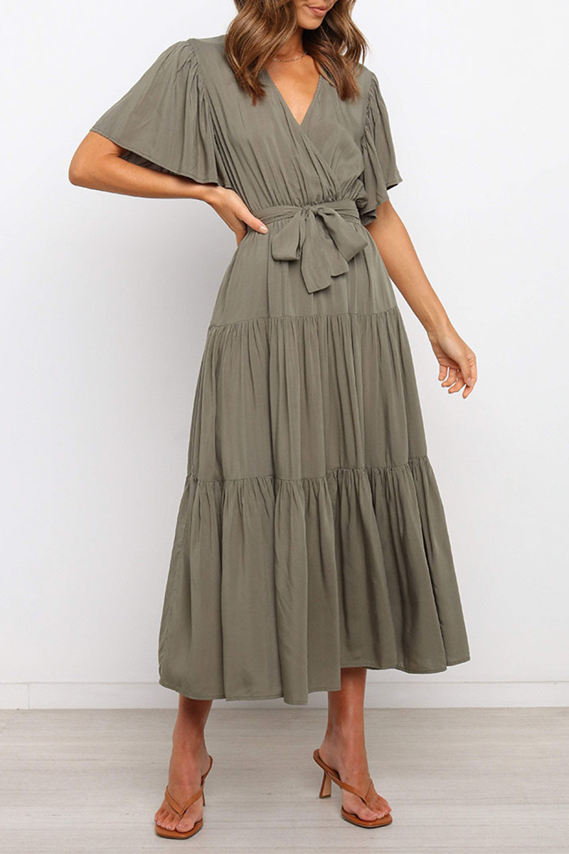 Robes-jupes style cake, casual, patchwork, col en V (10 couleurs)