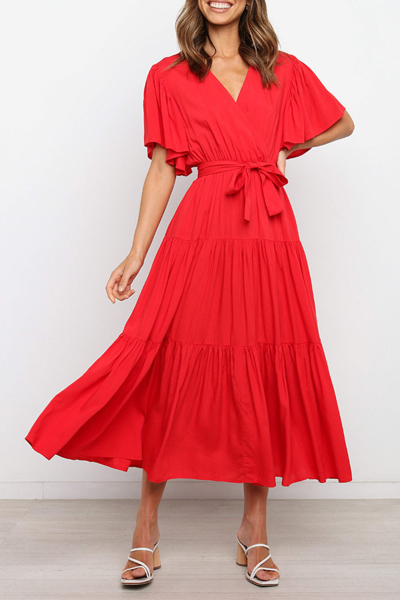 Robes-jupes style cake, casual, patchwork, col en V (10 couleurs)