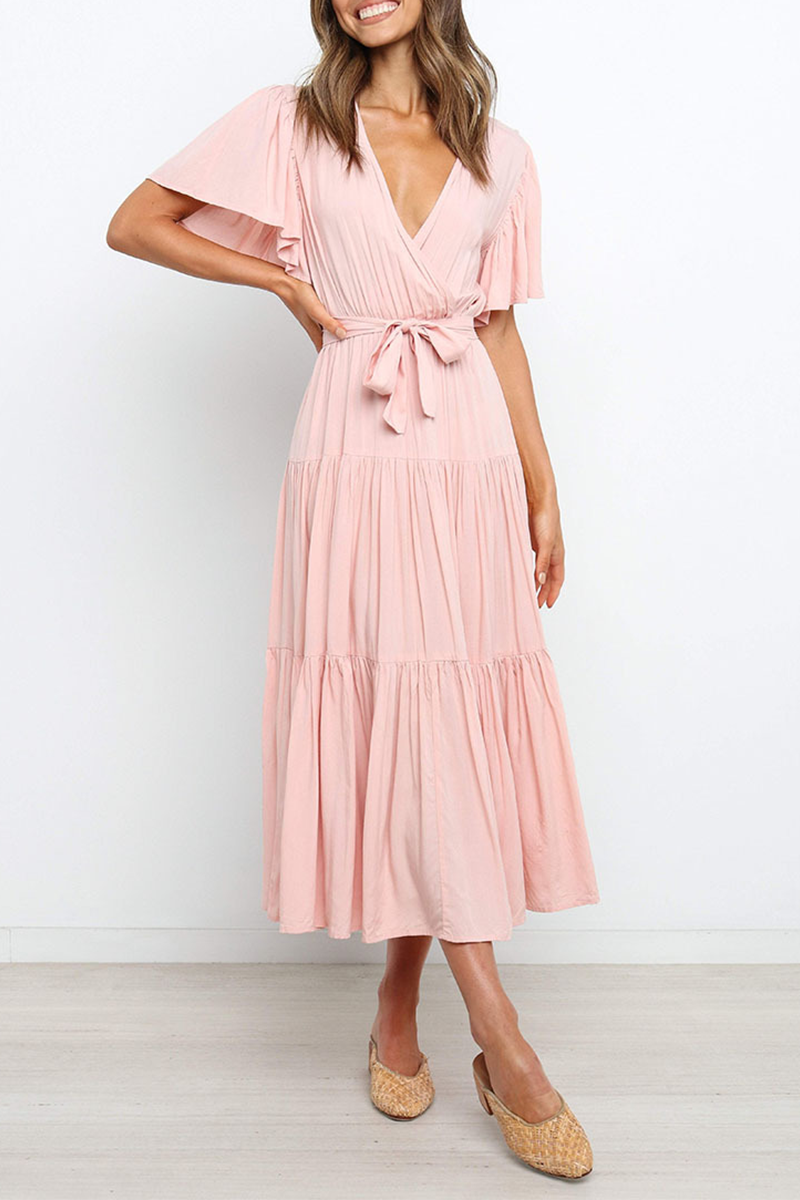 Robes-jupes style cake, casual, patchwork, col en V (10 couleurs)