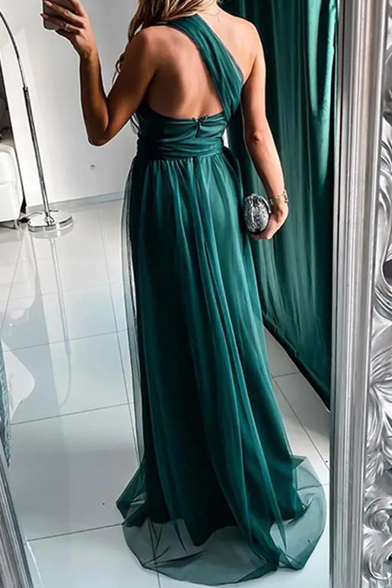 Robe en maille décontractée, une épaule, uni.