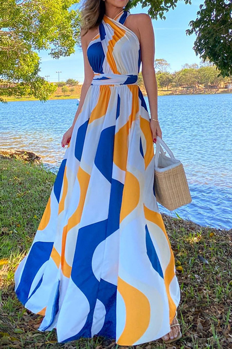 Robes-jupes décontractées à imprimé, patchwork, taille haute et dos nu.