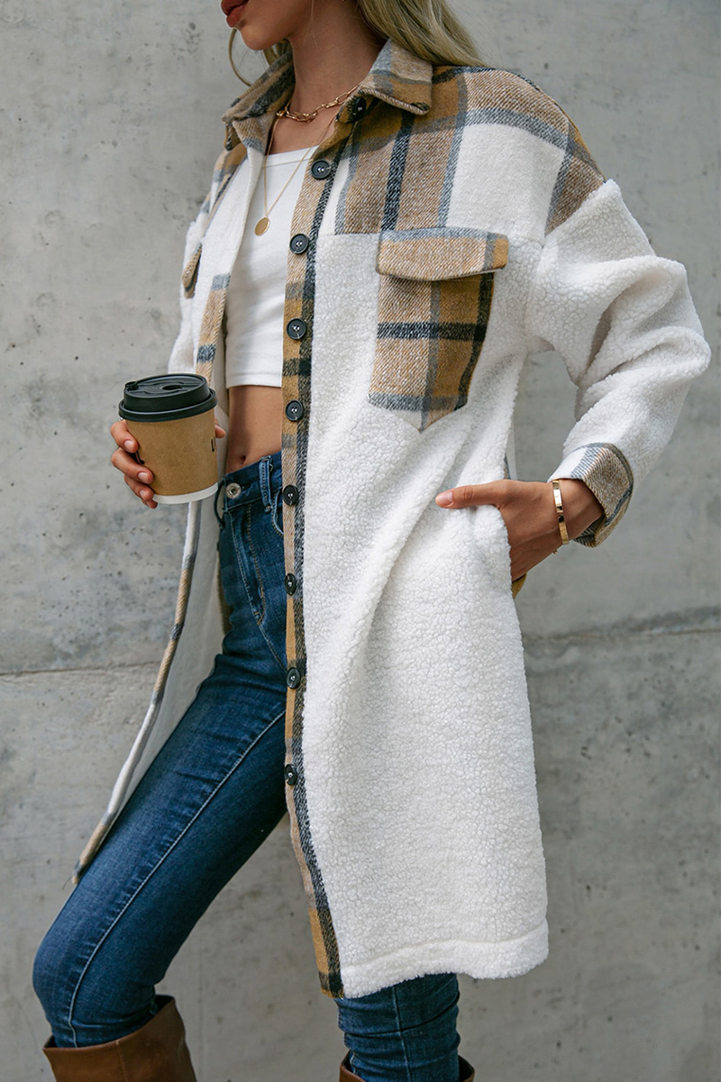 Vêtements d'extérieur décontractés à carreaux et à col rabattu (3 couleurs)