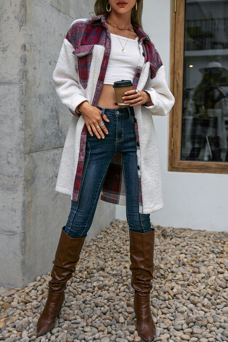 Vêtements d'extérieur décontractés à carreaux et à col rabattu (3 couleurs)