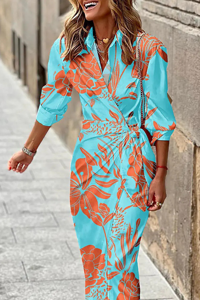 Fashion Print Shirt Dress Dresses(8 Colors)