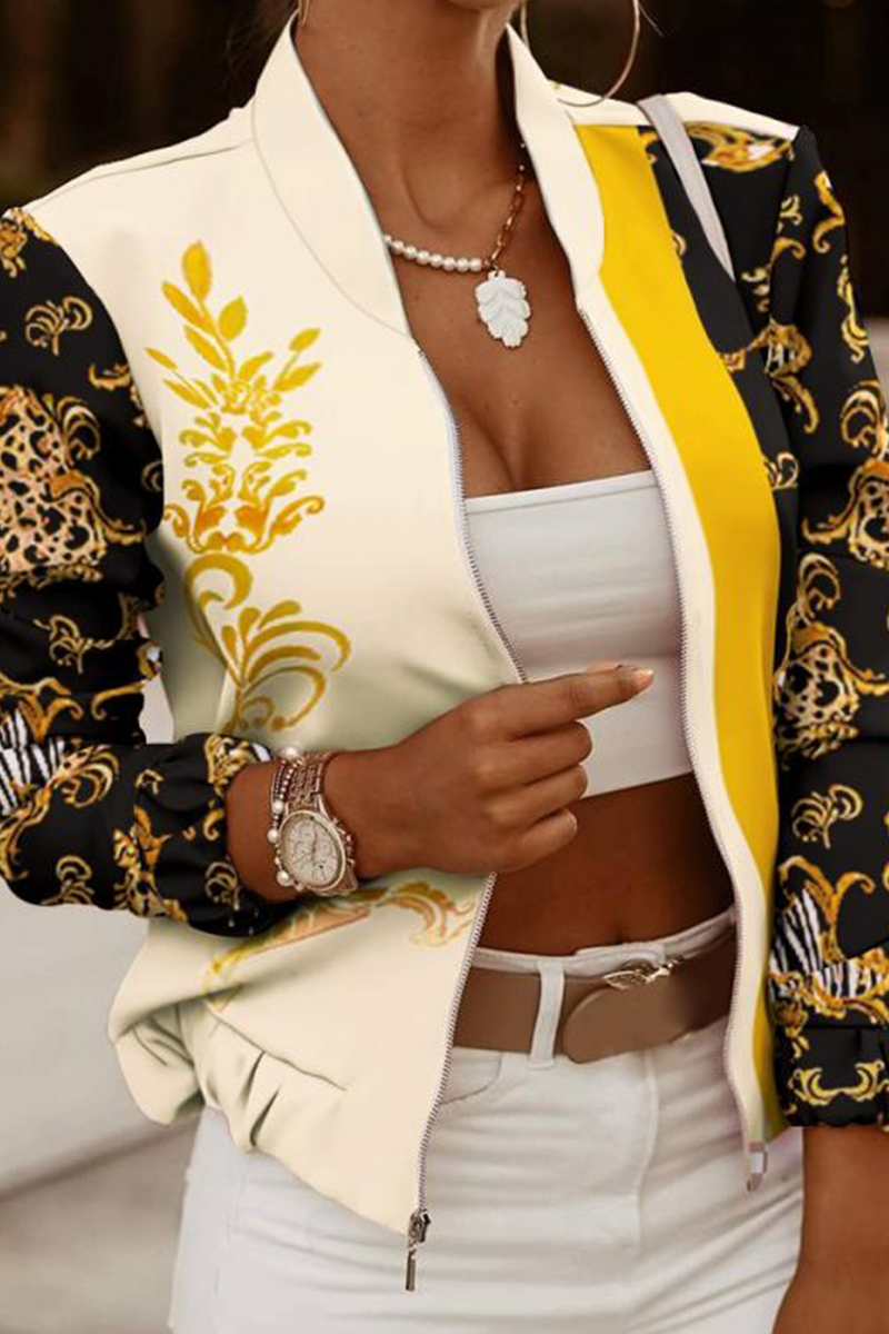 Vêtements d'extérieur décontractés, imprimés, patchwork, col à fermeture éclair (6 couleurs)