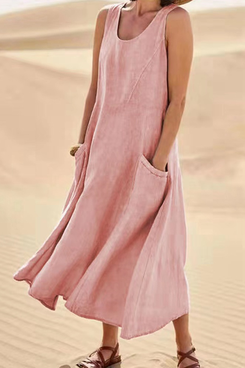 Robes décontractées, rayées, à col en U et coupe droite (7 couleurs)