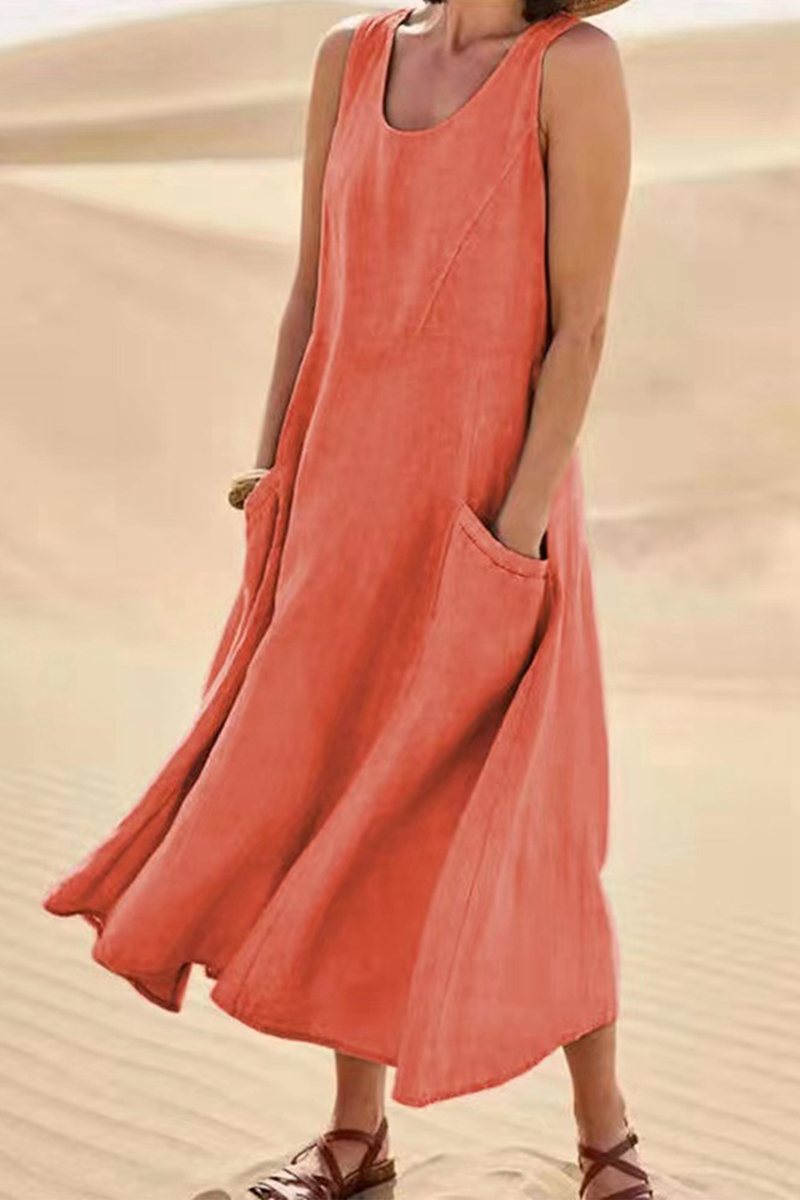 Robes décontractées, rayées, à col en U et coupe droite (7 couleurs)