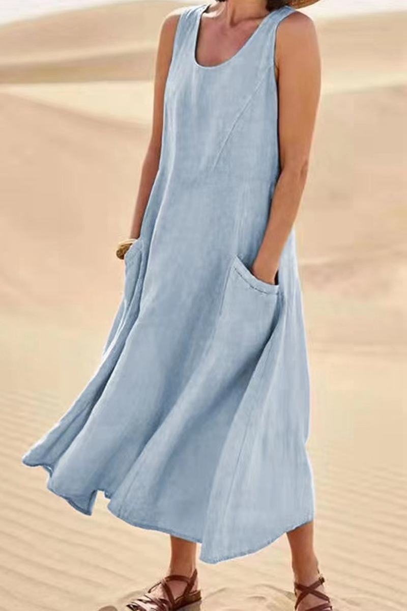 Robes décontractées, rayées, à col en U et coupe droite (7 couleurs)