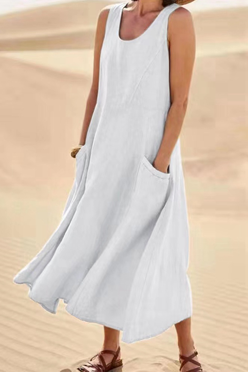 Robes décontractées, rayées, à col en U et coupe droite (7 couleurs)