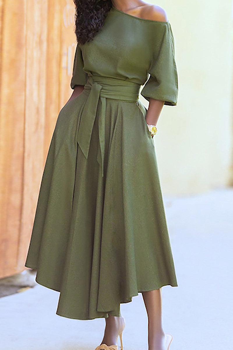 Robe tendance bandage, col oblique, longueur irrégulière (4 couleurs)