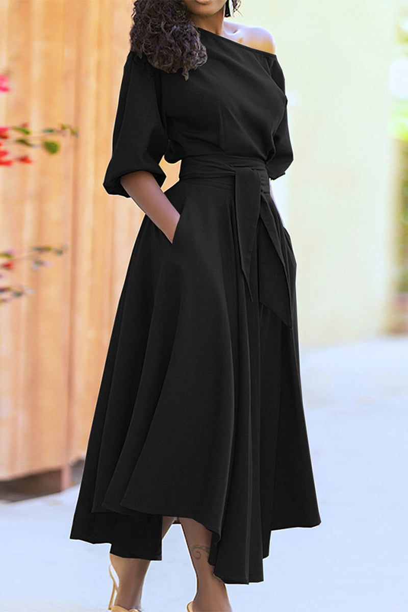 Robe tendance bandage, col oblique, longueur irrégulière (4 couleurs)