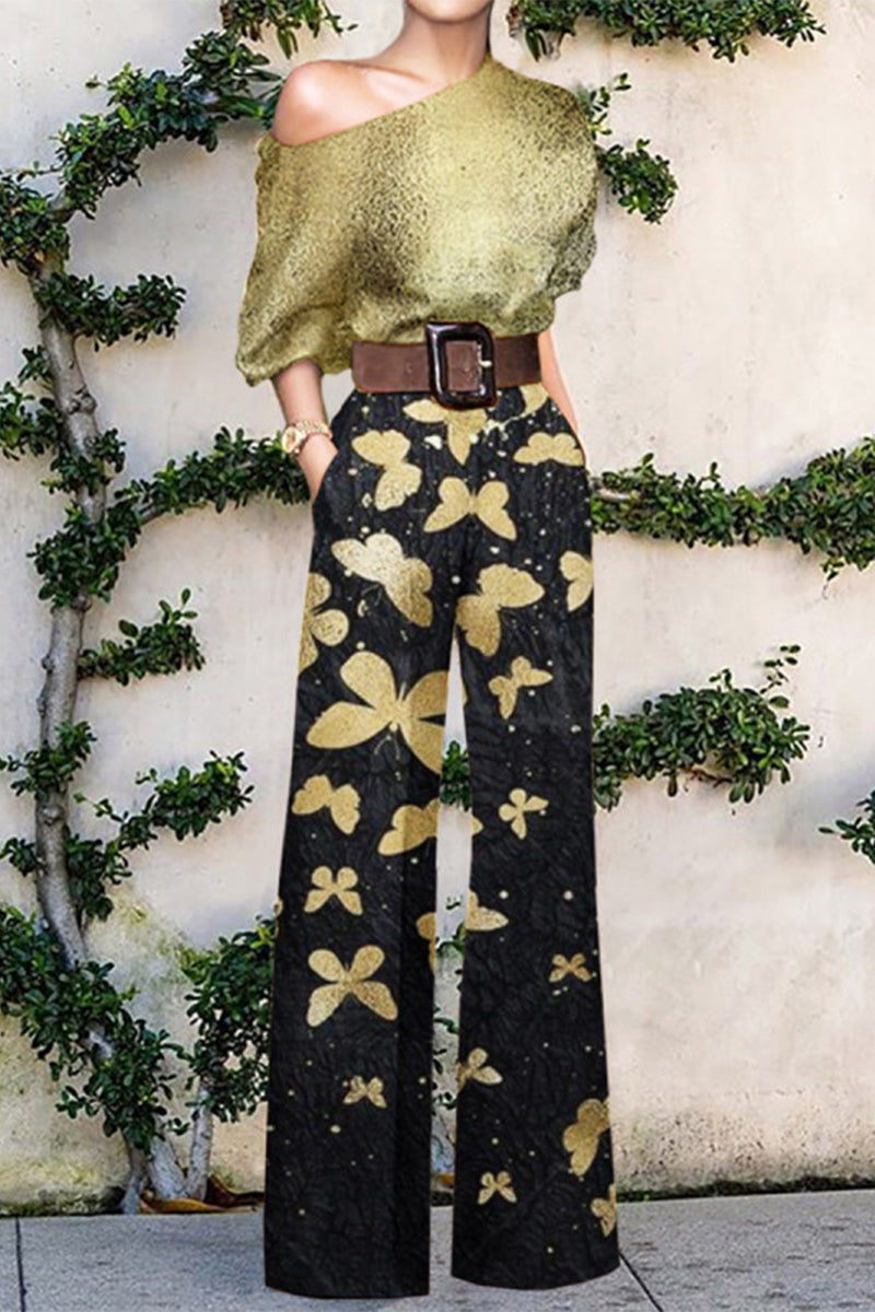 Jumpsuit ample décontracté et tendance, imprimé, sans ceinture, un seul épaule (7 couleurs)