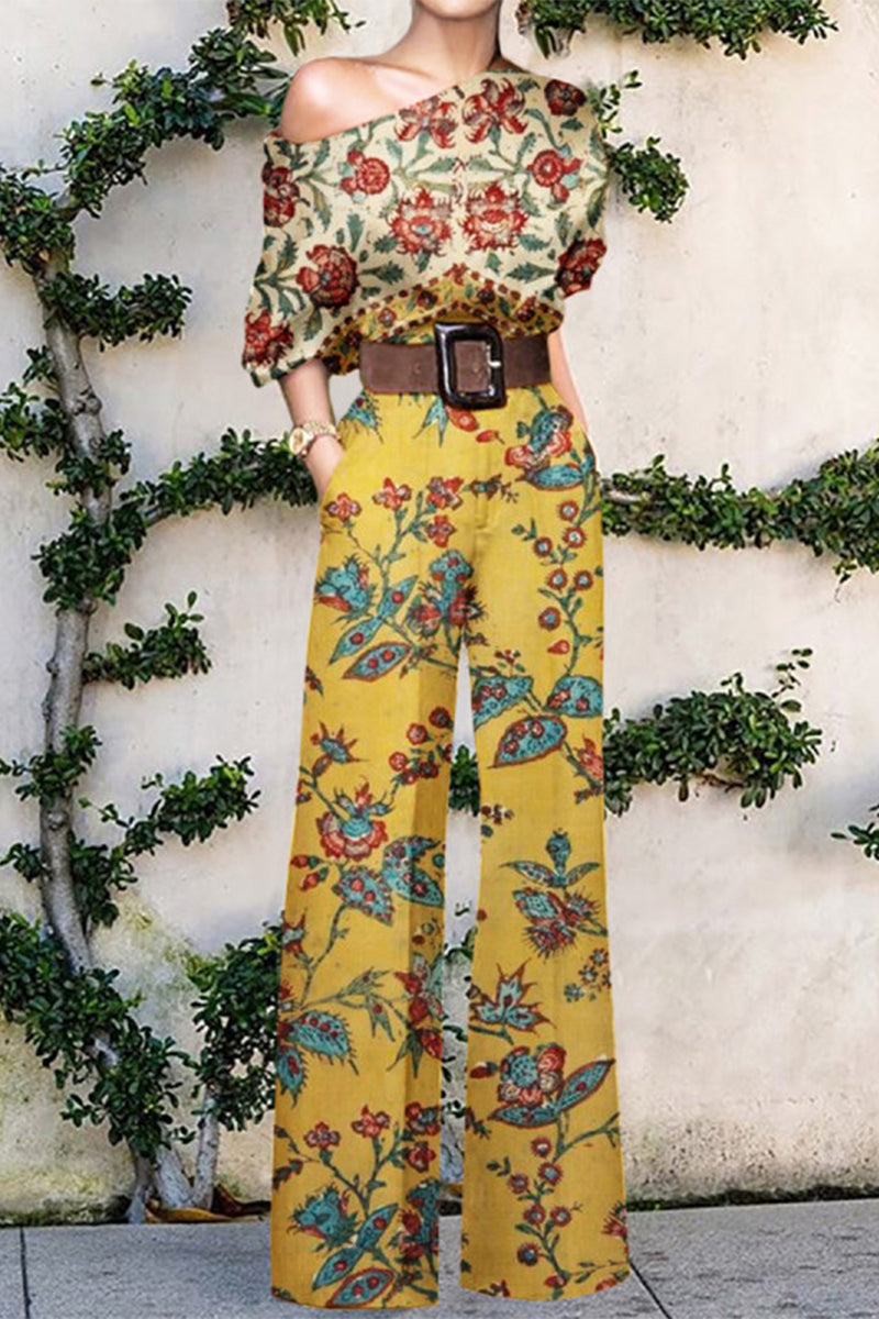 Jumpsuit ample décontracté et tendance, imprimé, sans ceinture, un seul épaule (7 couleurs)