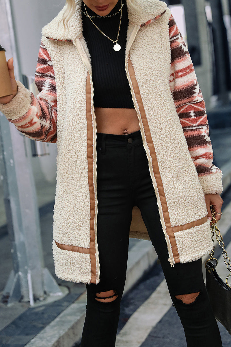 Vêtements d'extérieur à la mode, patchwork géométrique, fermeture éclair et col montant.