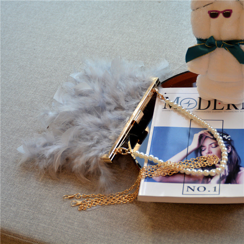 Daily Party Patchwork Feathers Chains Pearl Bags(3 Colors)