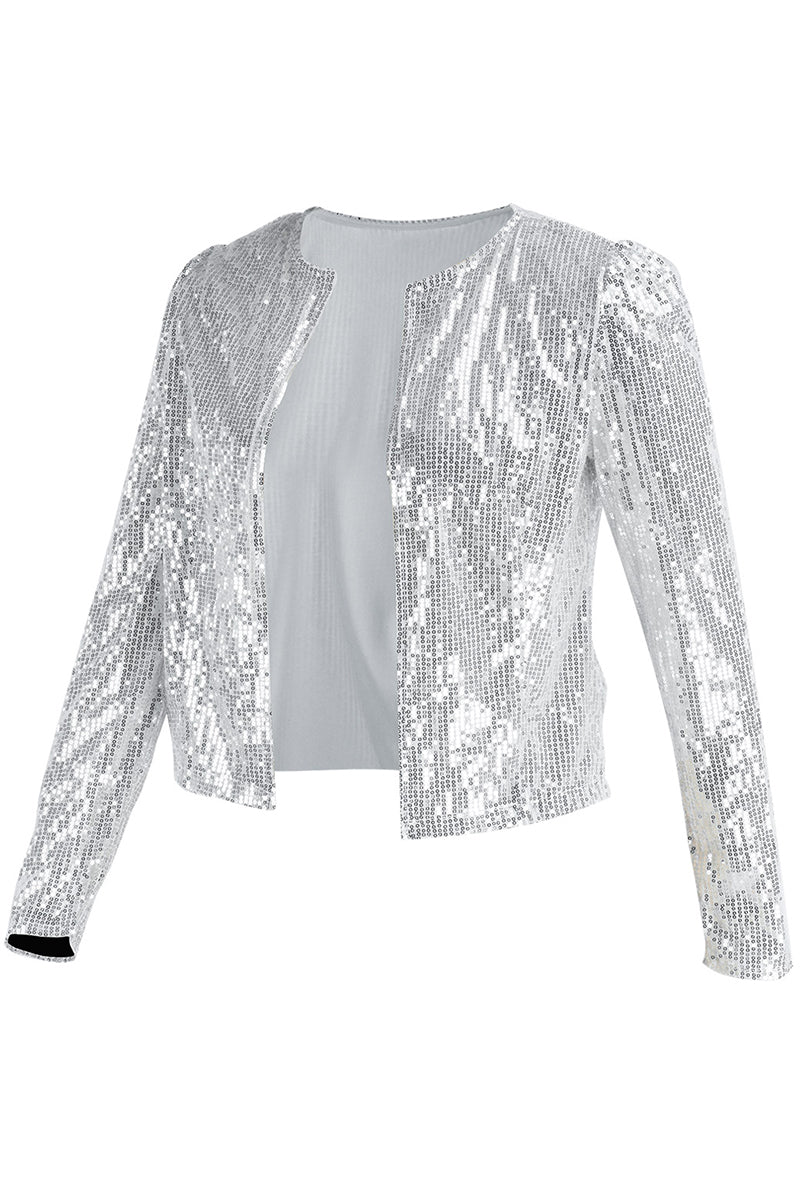 Vêtements d'extérieur à col rond, patchwork de paillettes unies, tendance (6 couleurs)