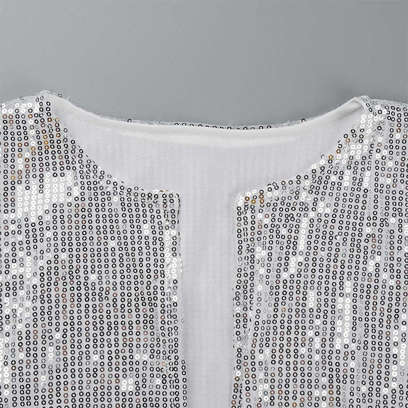 Vêtements d'extérieur à col rond, patchwork de paillettes unies, tendance (6 couleurs)