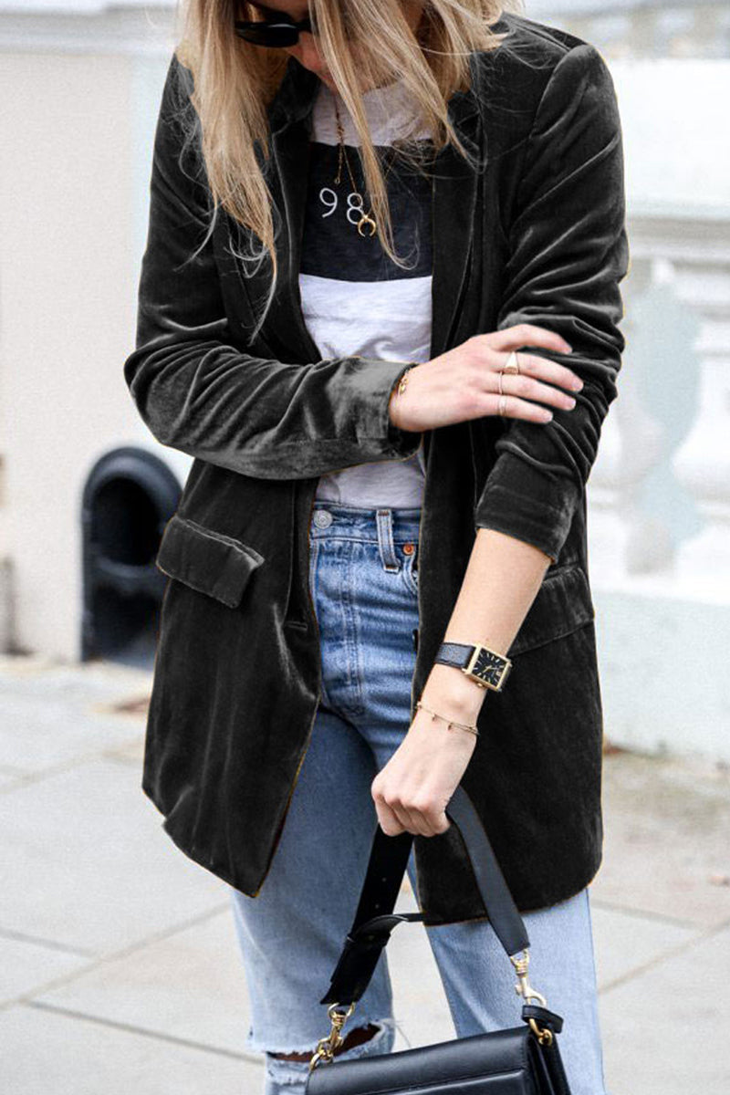 Vêtements d'extérieur élégants, couleur unie, avec poches et col montant (4 couleurs)