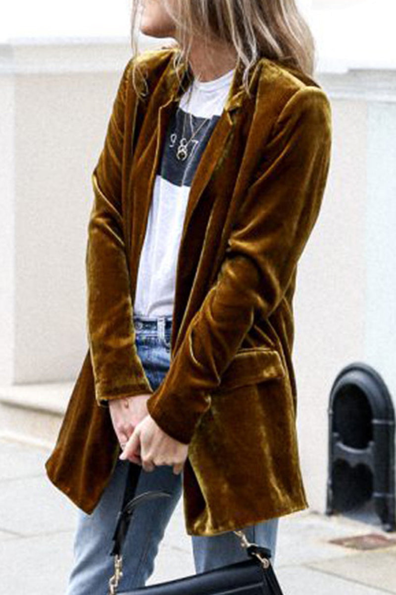 Vêtements d'extérieur élégants, couleur unie, avec poches et col montant (4 couleurs)