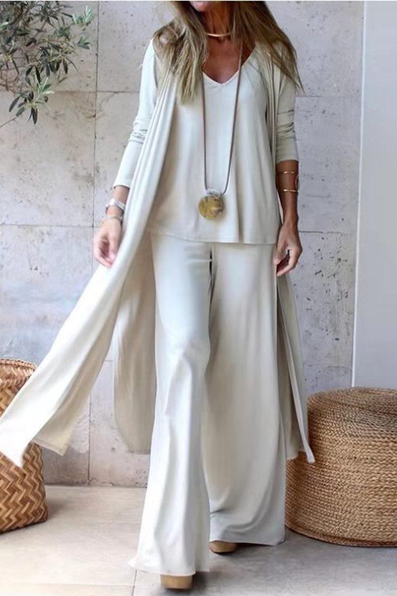 Casual Street Solid Solid Color V Neck Long Sleeve Two Pieces(4 Colors)