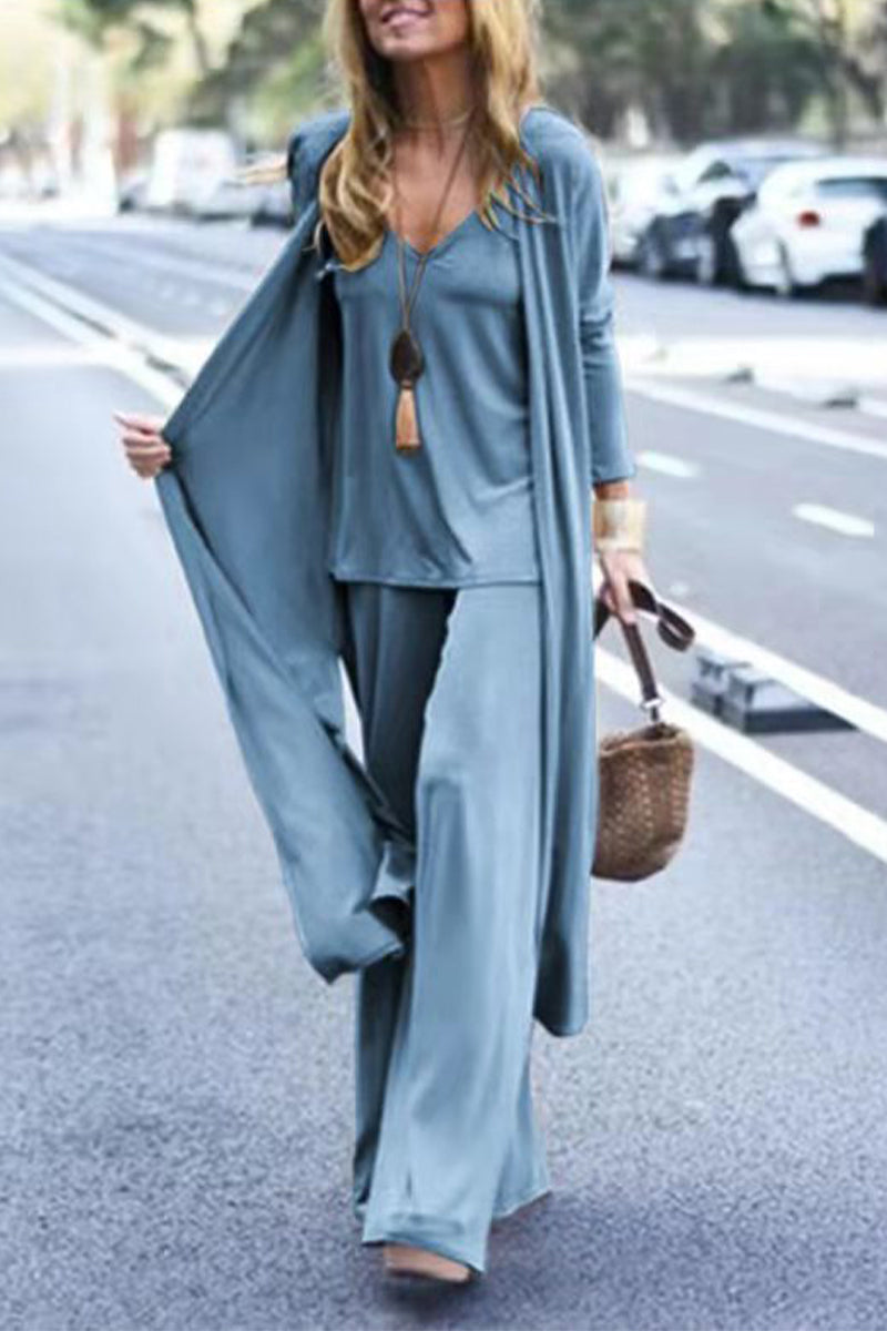 Casual Street Solid Solid Color V Neck Long Sleeve Two Pieces(4 Colors)