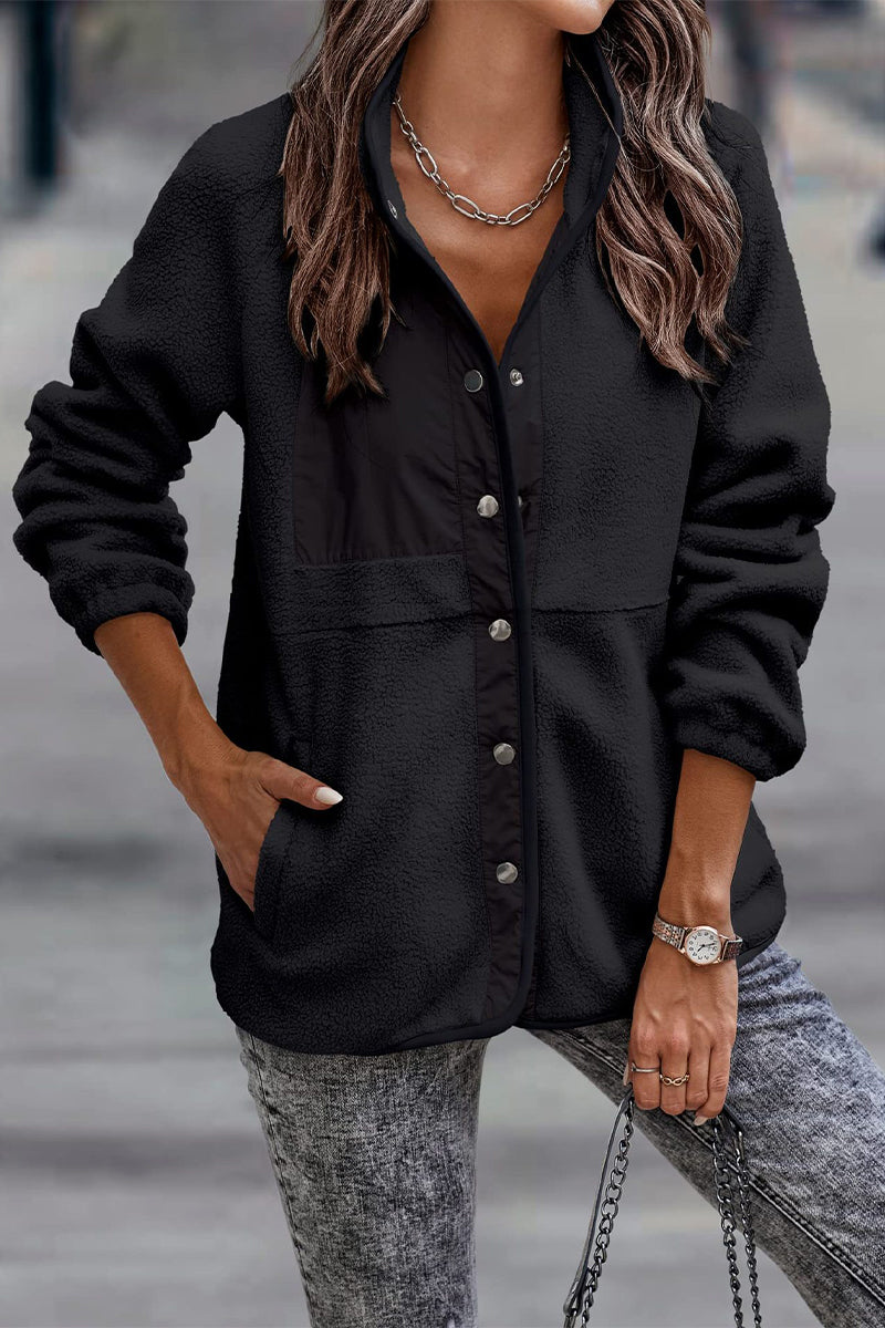 Veste décontractée à col montant demi-hauteur, en patchwork uni, avec poches (7 couleurs)