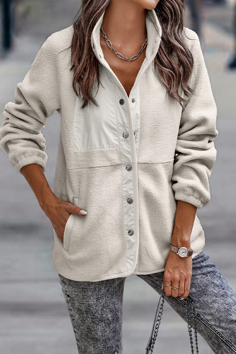 Veste décontractée à col montant demi-hauteur, en patchwork uni, avec poches (7 couleurs)