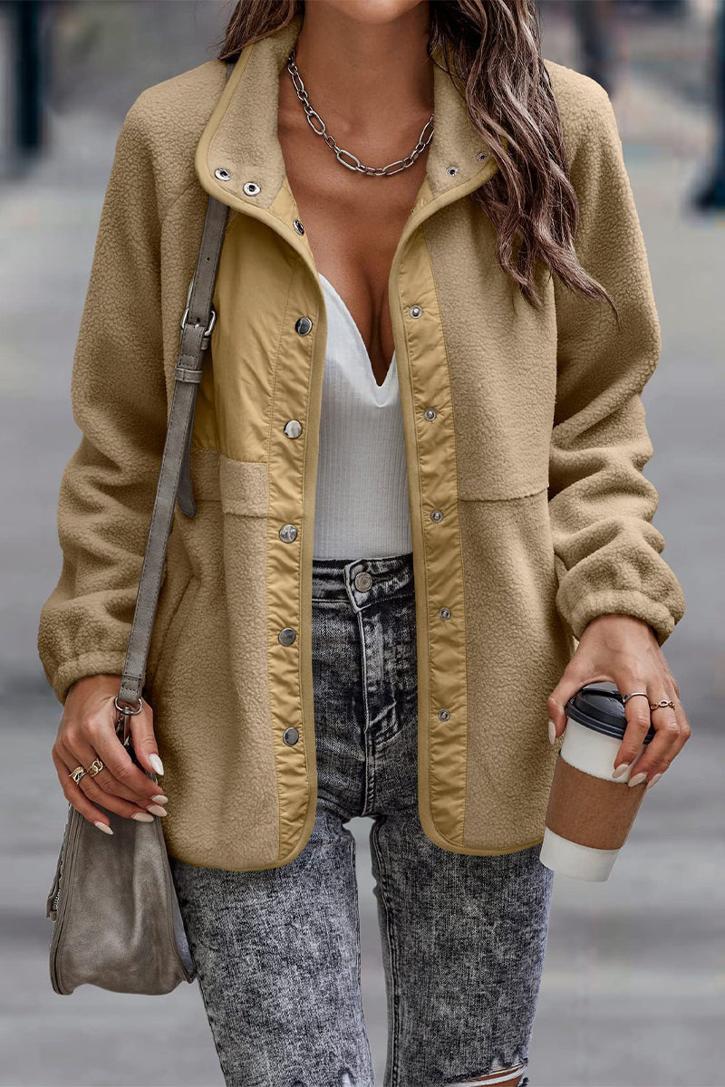 Veste décontractée à col montant demi-hauteur, en patchwork uni, avec poches (7 couleurs)