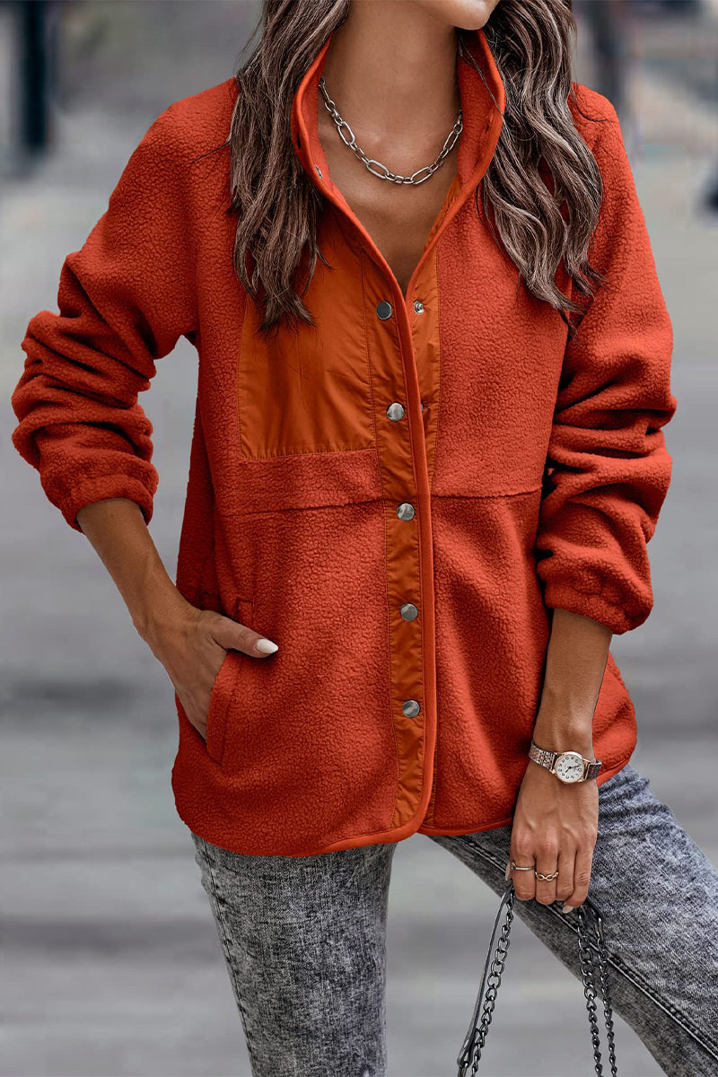 Veste décontractée à col montant demi-hauteur, en patchwork uni, avec poches (7 couleurs)