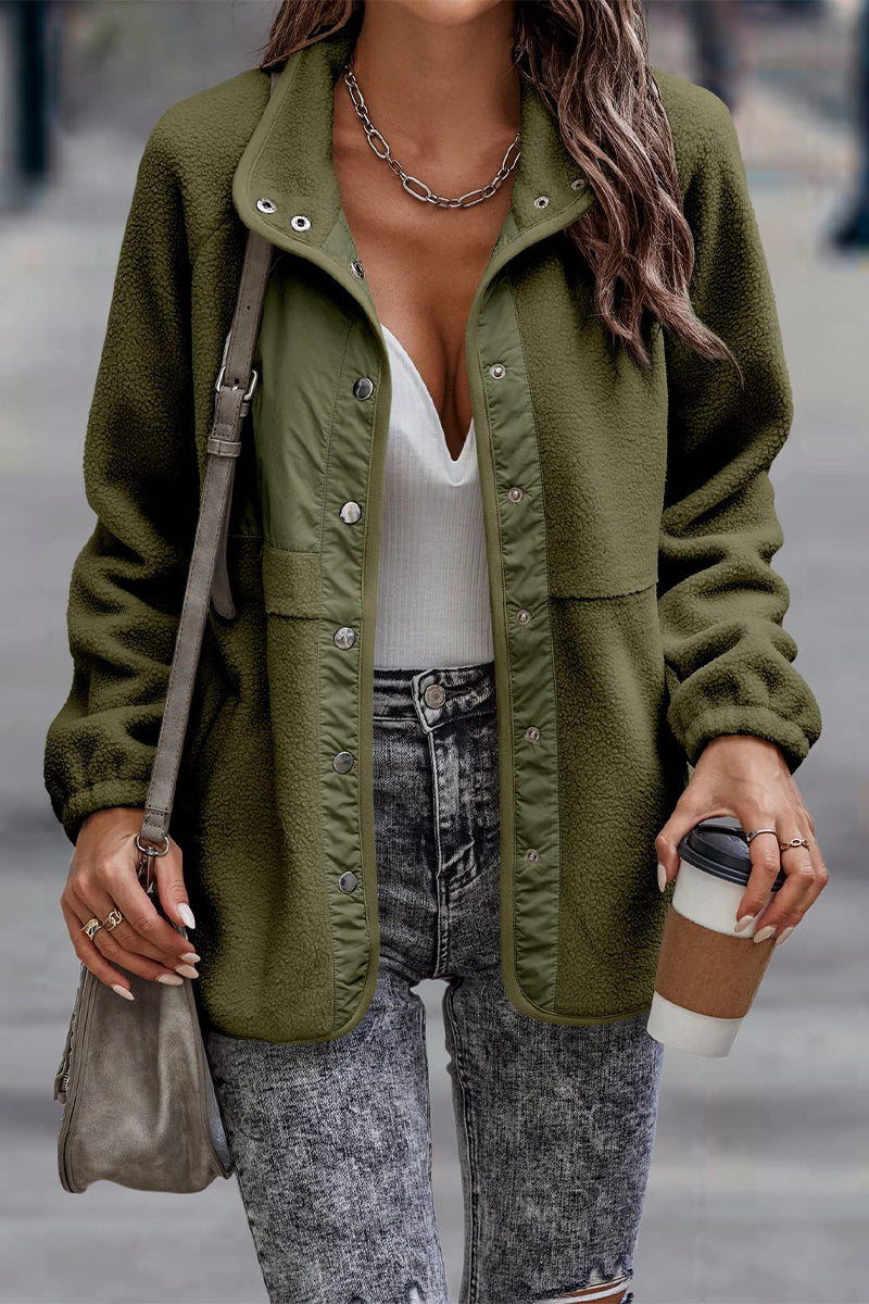 Veste décontractée à col montant demi-hauteur, en patchwork uni, avec poches (7 couleurs)