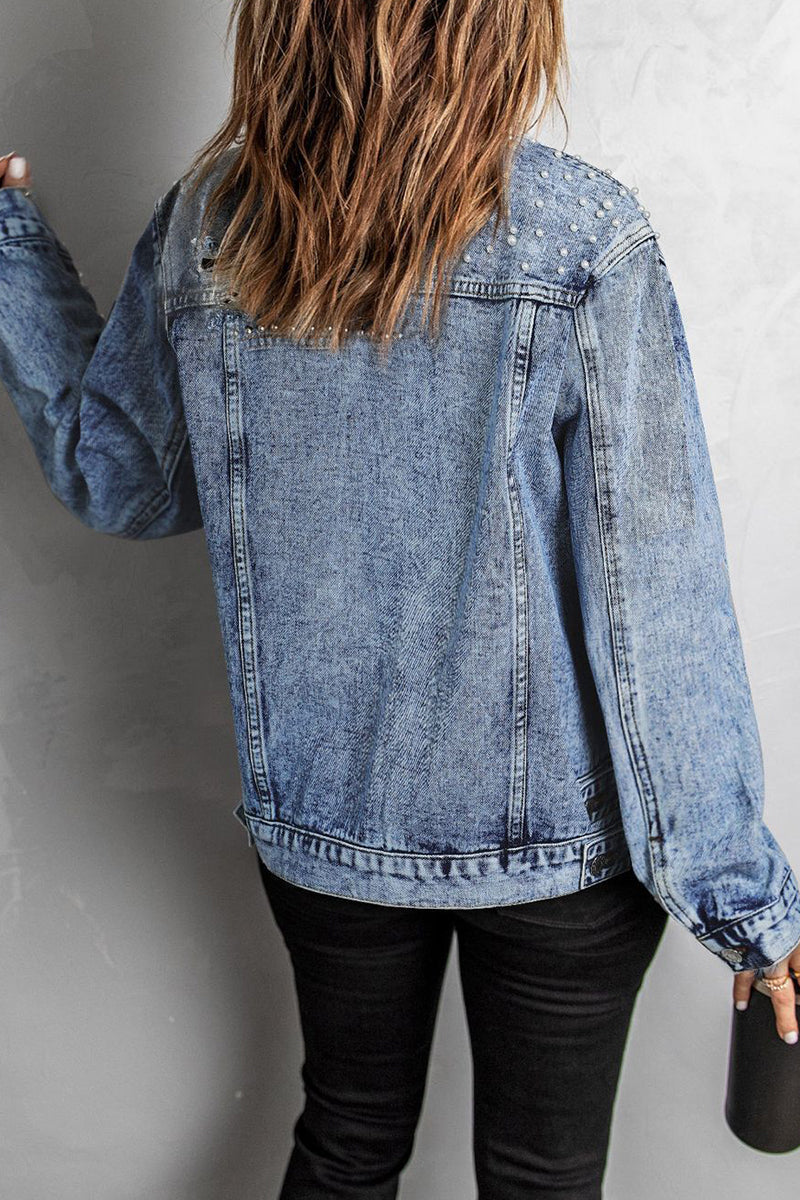 Vêtements d'extérieur à col rond, style patchwork, avec poches, boucles et perles.