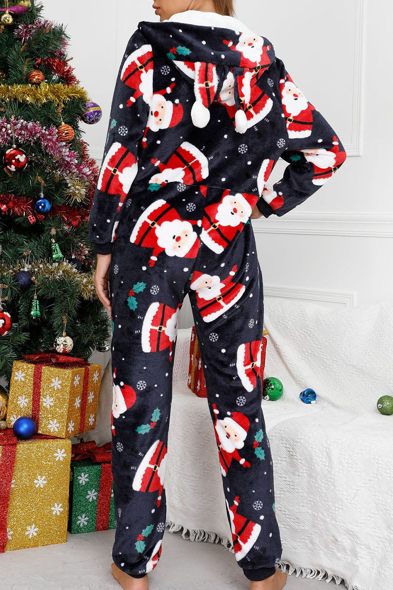 Combinaison ample à capuche et col imprimé, style décontracté (5 couleurs)