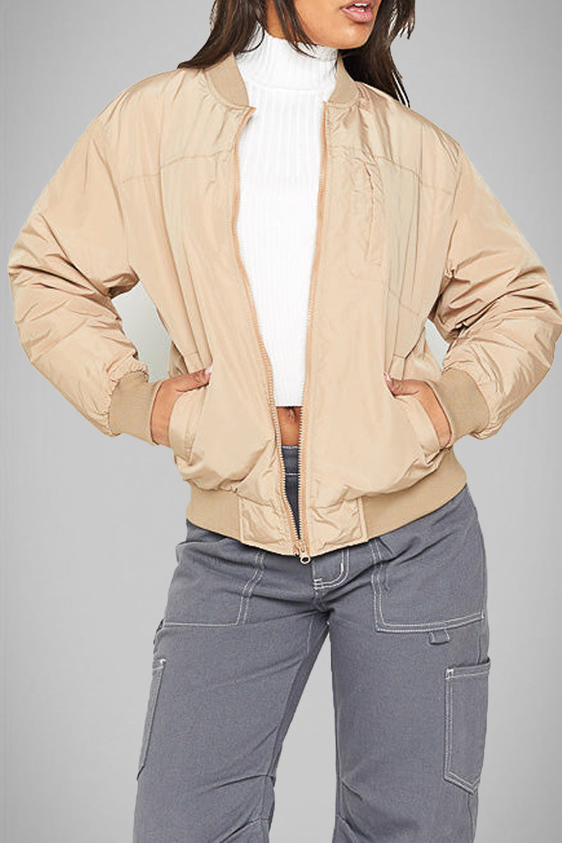 Vêtements d'extérieur unis à col en U, à fermeture éclair et poches, style streetwear.