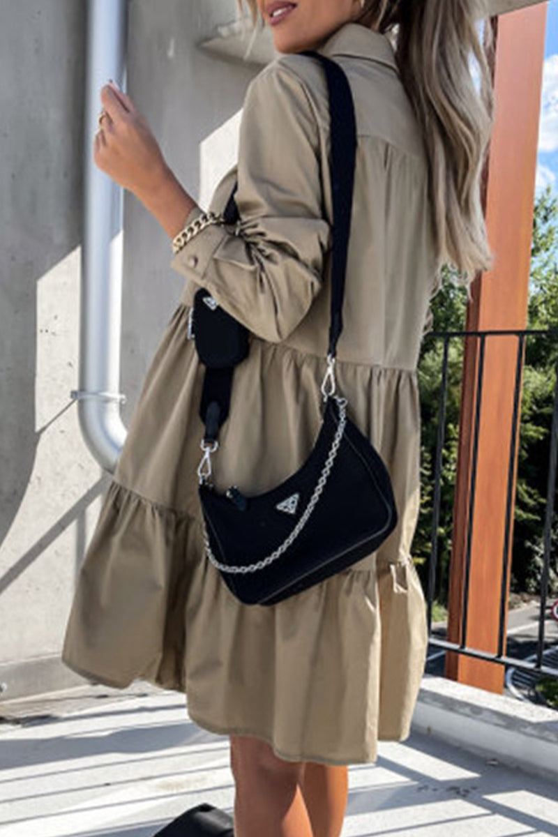 Robe chemise casual à col boutonné et boucle (4 couleurs)