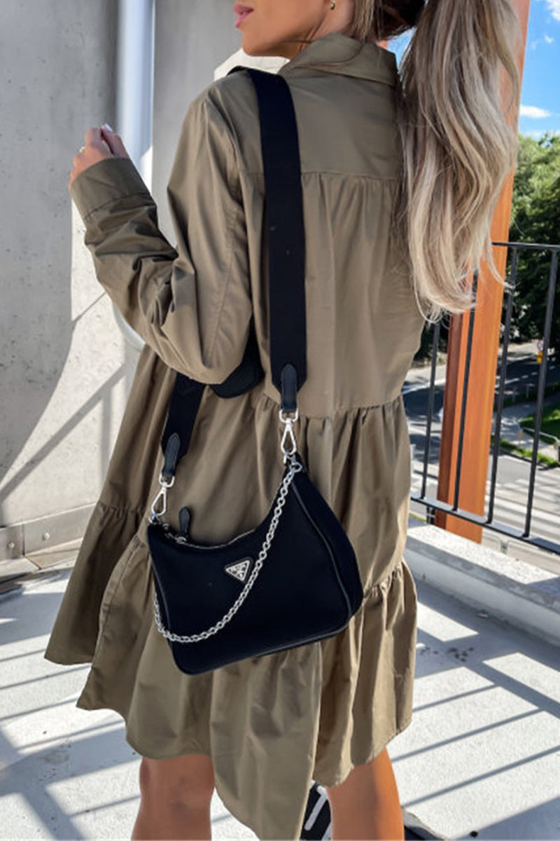 Robe chemise casual à col boutonné et boucle (4 couleurs)