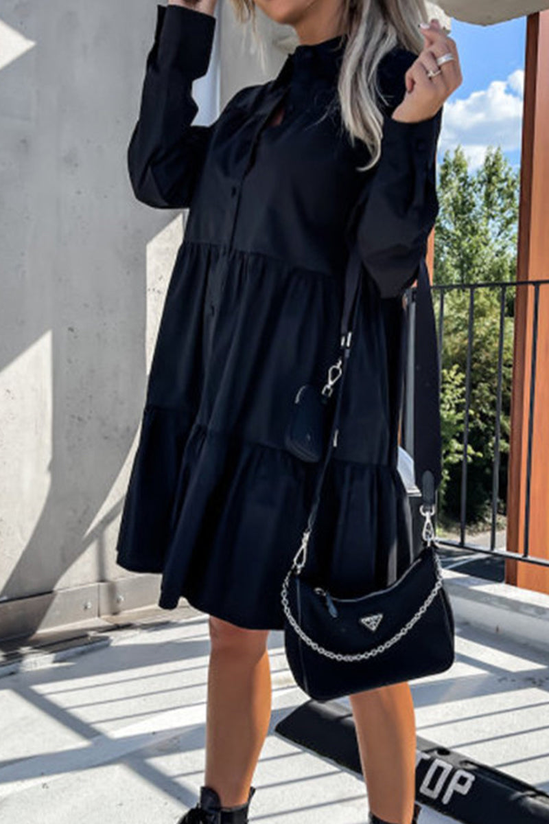 Robe chemise casual à col boutonné et boucle (4 couleurs)