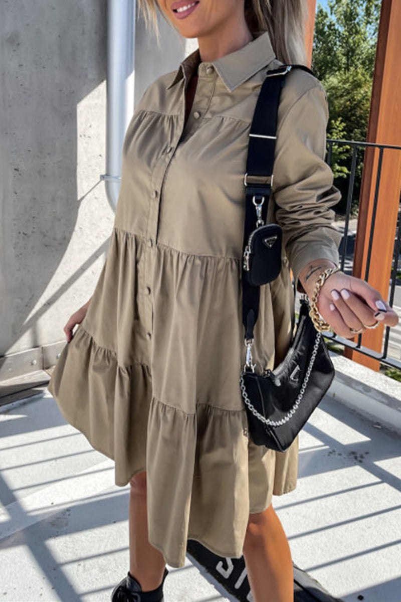 Robe chemise casual à col boutonné et boucle (4 couleurs)