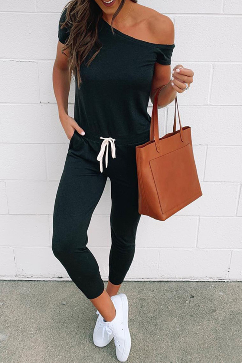 Combinaisons moulantes décontractées à simple épaule avec cordon de serrage (4 couleurs)