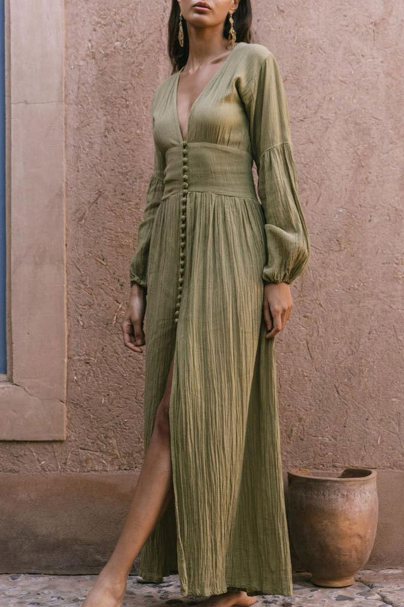 Robes crayon sexy, col en V, pliage, boucle, uni.